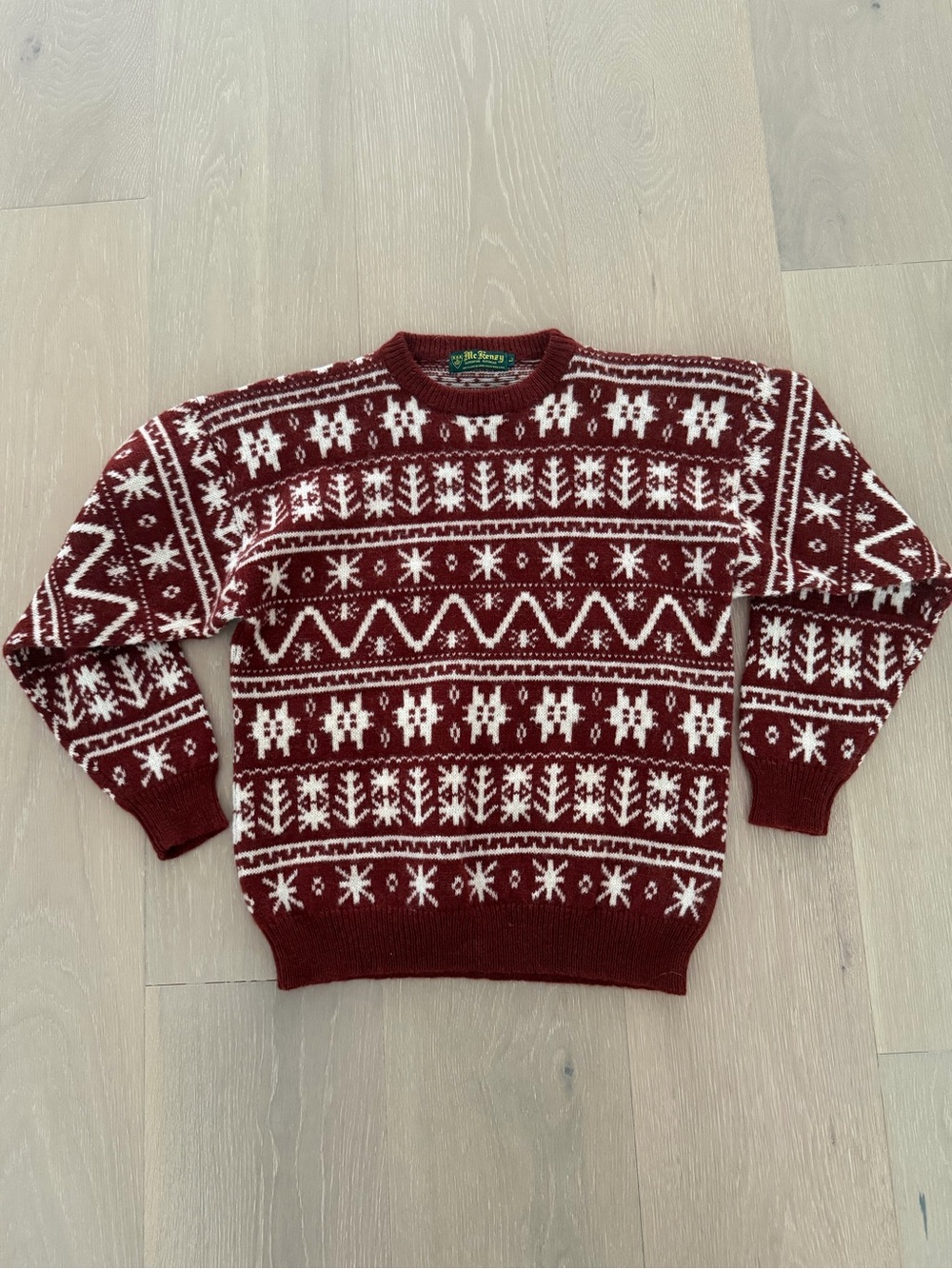 Vintage Shetland wool Red and White Fair Isle Sweater